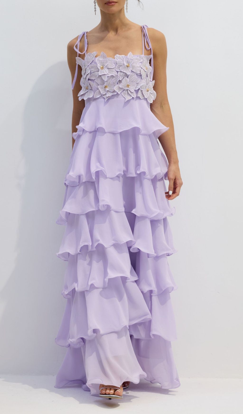 Fauve Purple Flower Tiered Maxi Dress