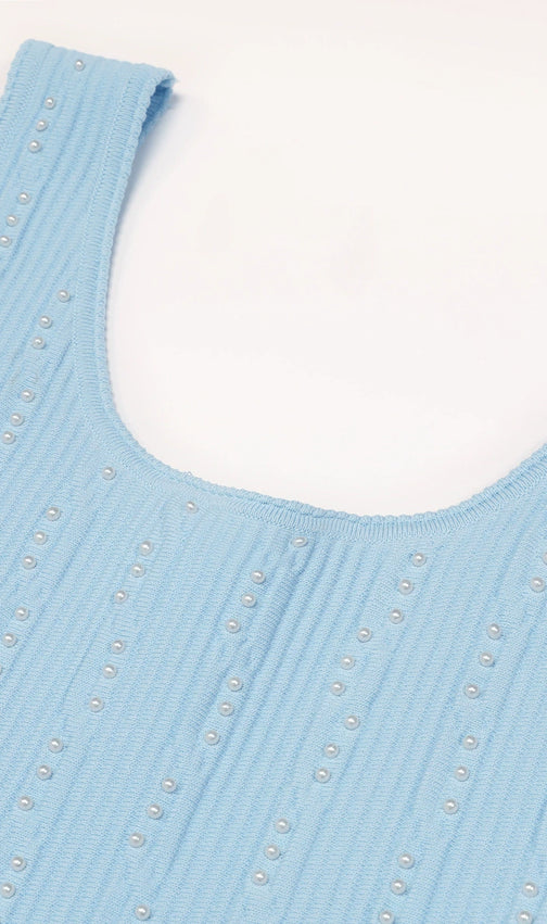 Kinneret Blue Sleeveless Beaded Knit Mini Dress