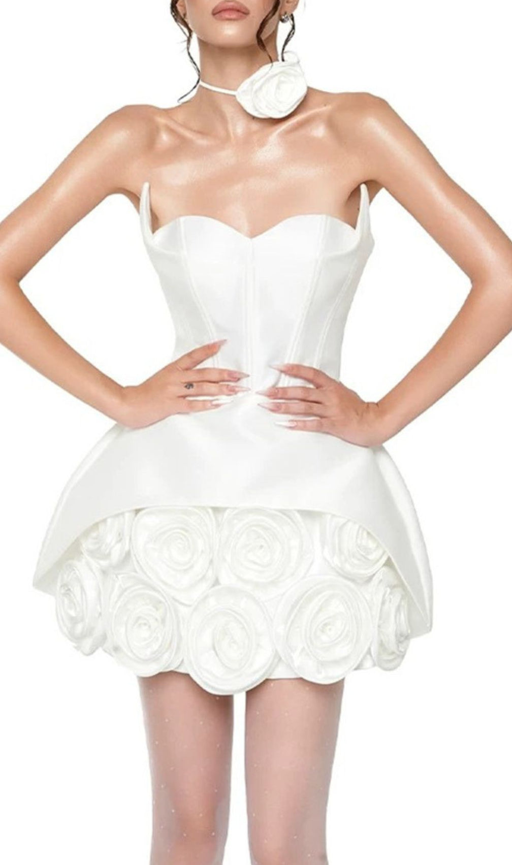 Ildiko White Strapless Corset Floral Mini Dress | Chic Bridal & Party Statement