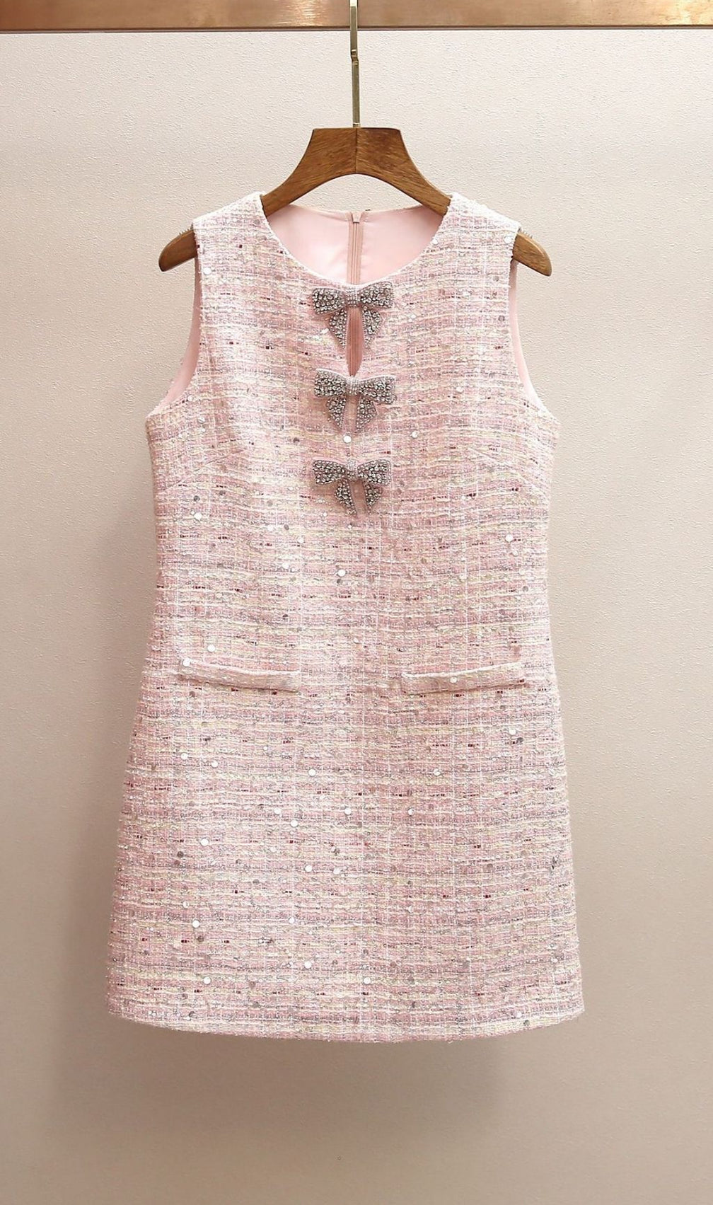 Kina Pink Bow Sequin Mini Dress - Chic Sleeveless Party Style