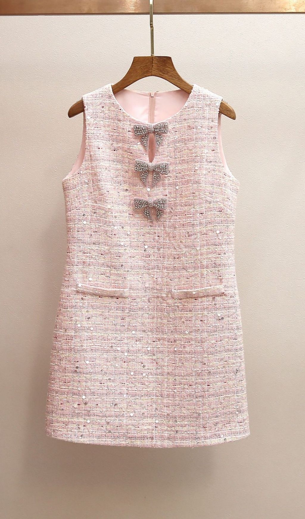 Kina Pink Bow Sequin Mini Dress - Chic Sleeveless Party Style
