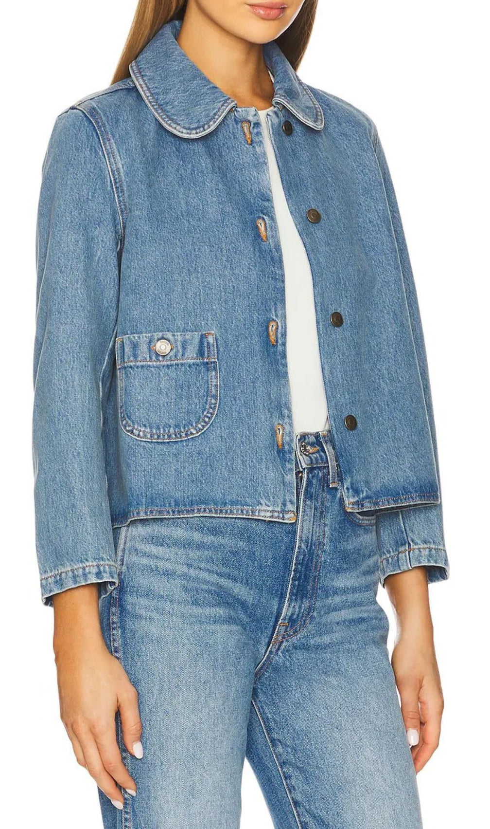 Harmoni Chic Cropped Denim Jacket - Effortless Style & Rounded Collar