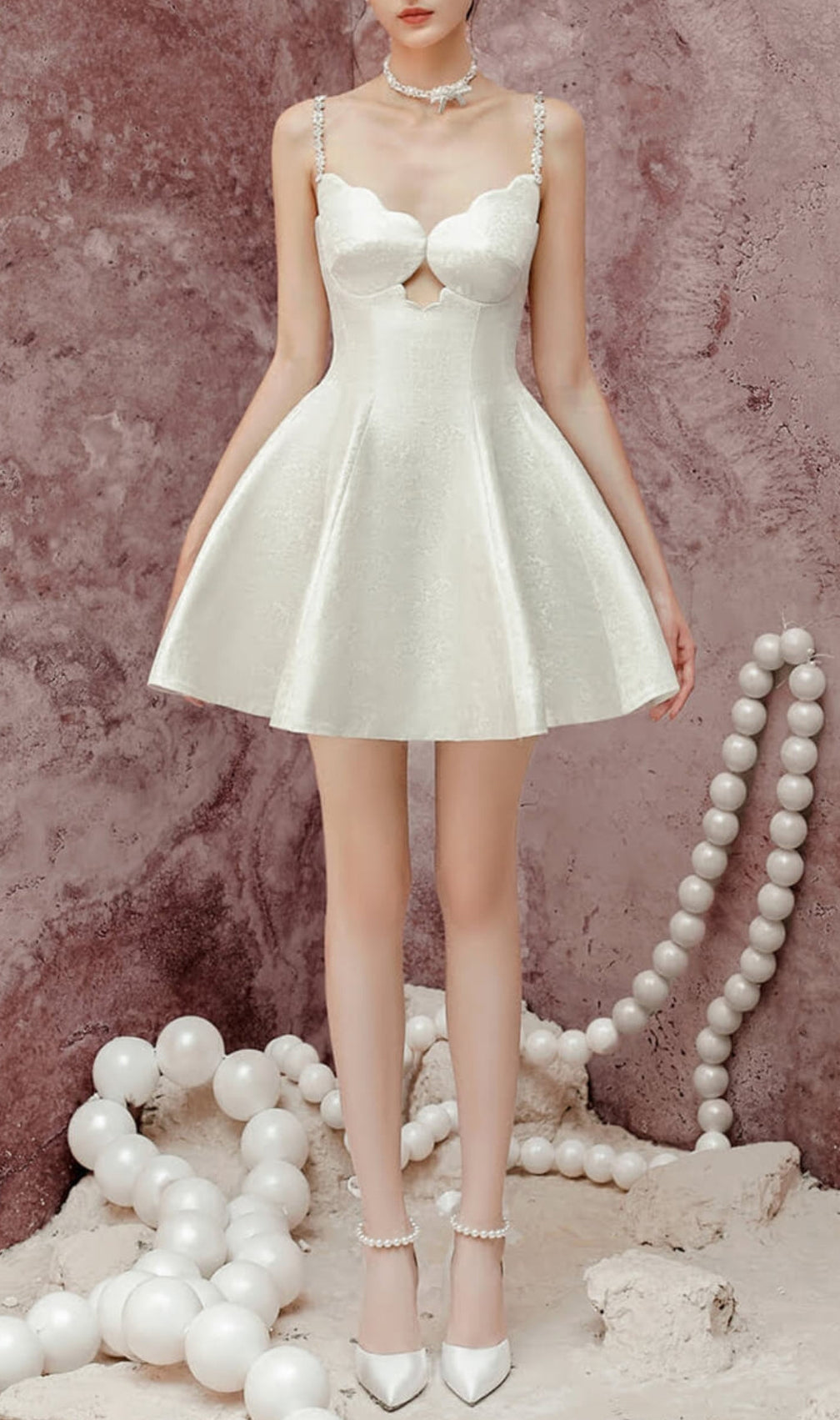 Flare Chest Cup Jacquard Mini Dress