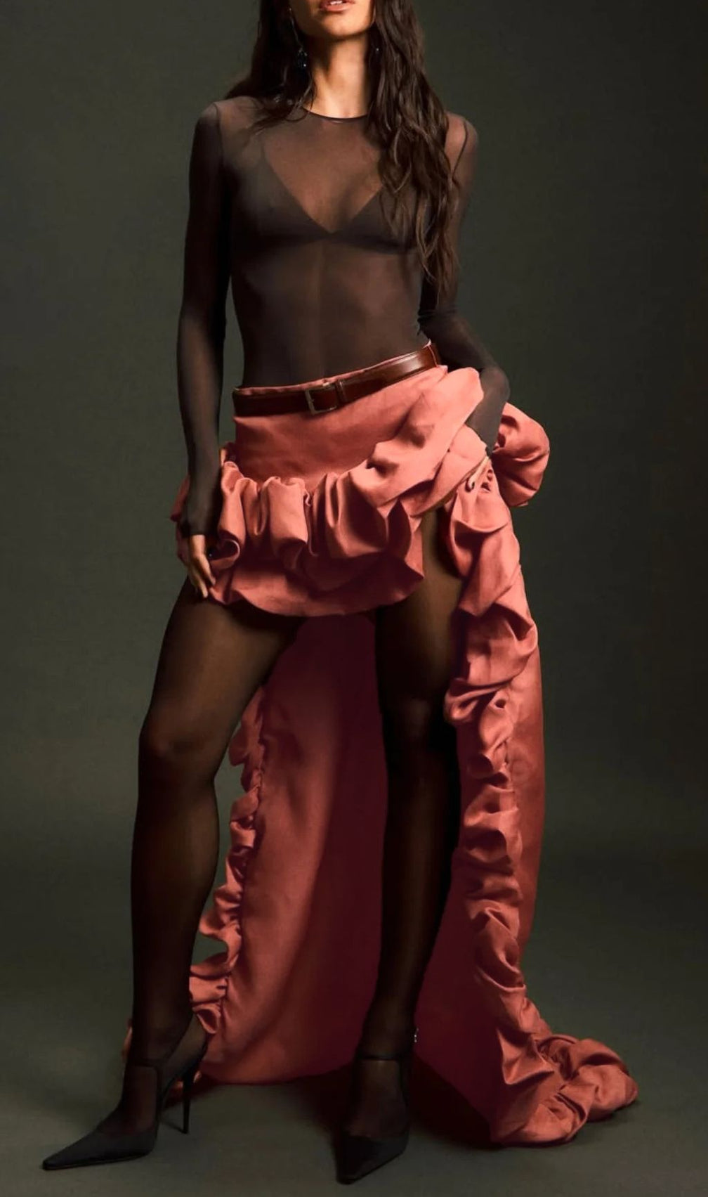 Jesper Dramatic Ruffle High-Low Maxi Skirt for Women