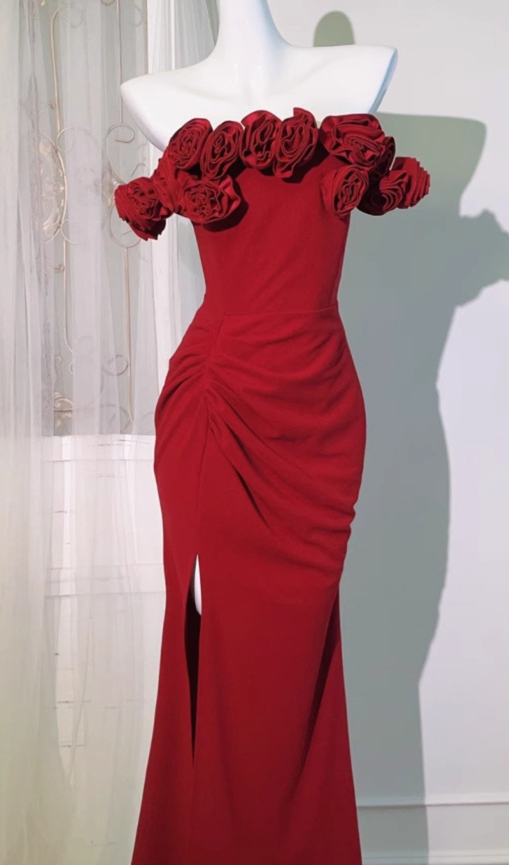 Darcila Red Flower Slit Maxi Dress