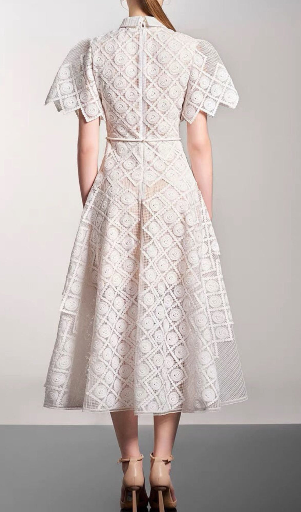 Arpina White Embroidery Midi Dress