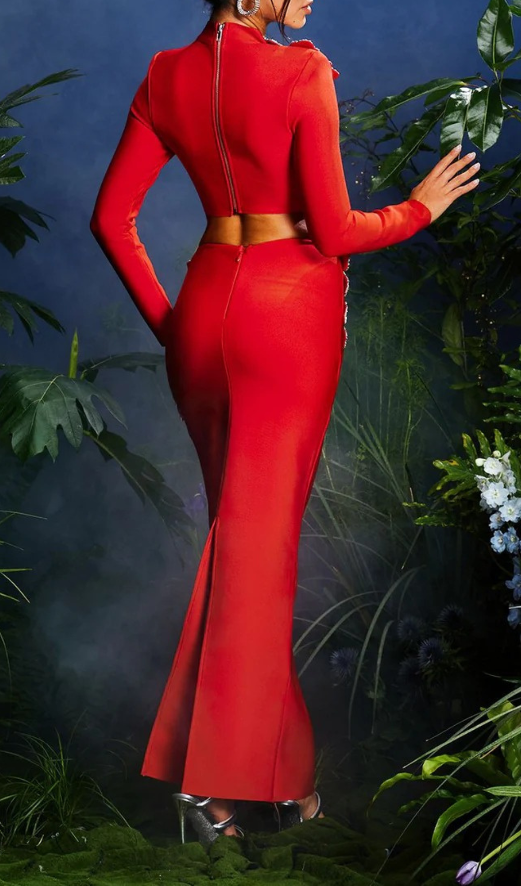 Almira Strapless Flower Bandage Skirt Set In Red