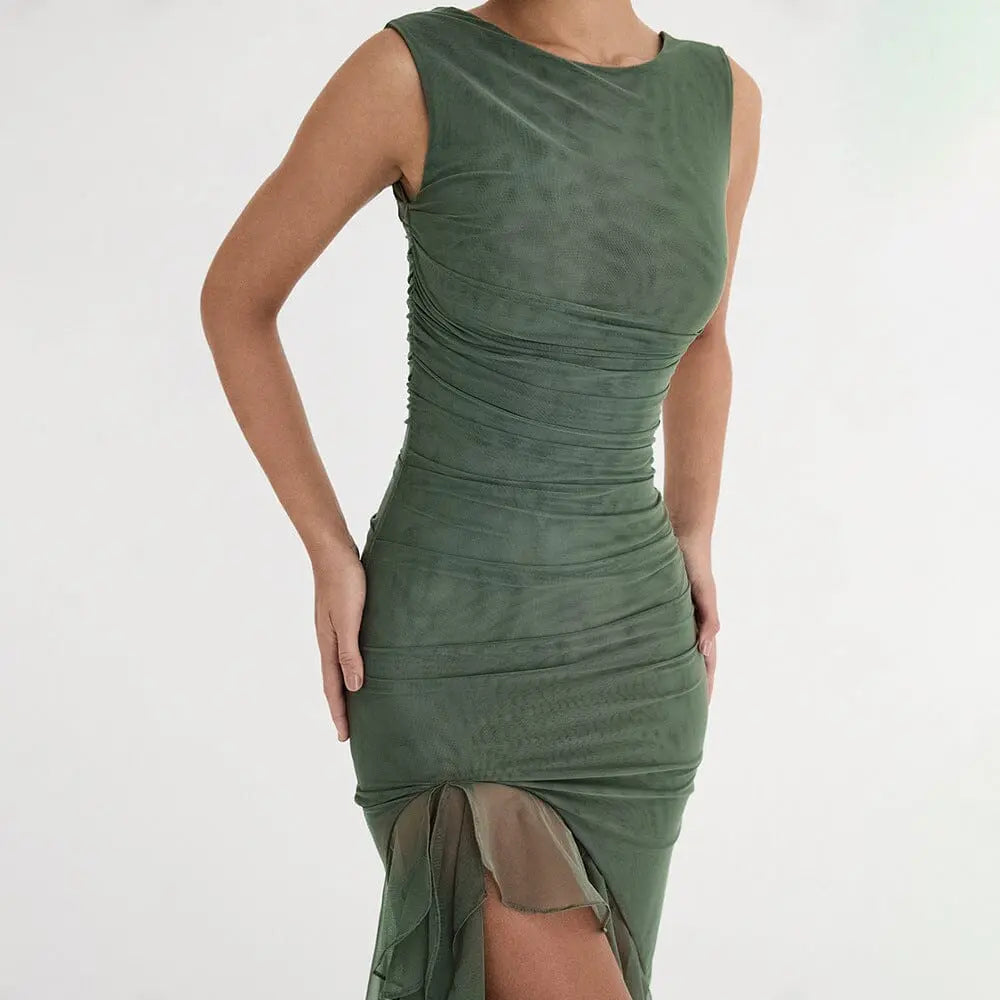 Ruched Irregular Dress In Green