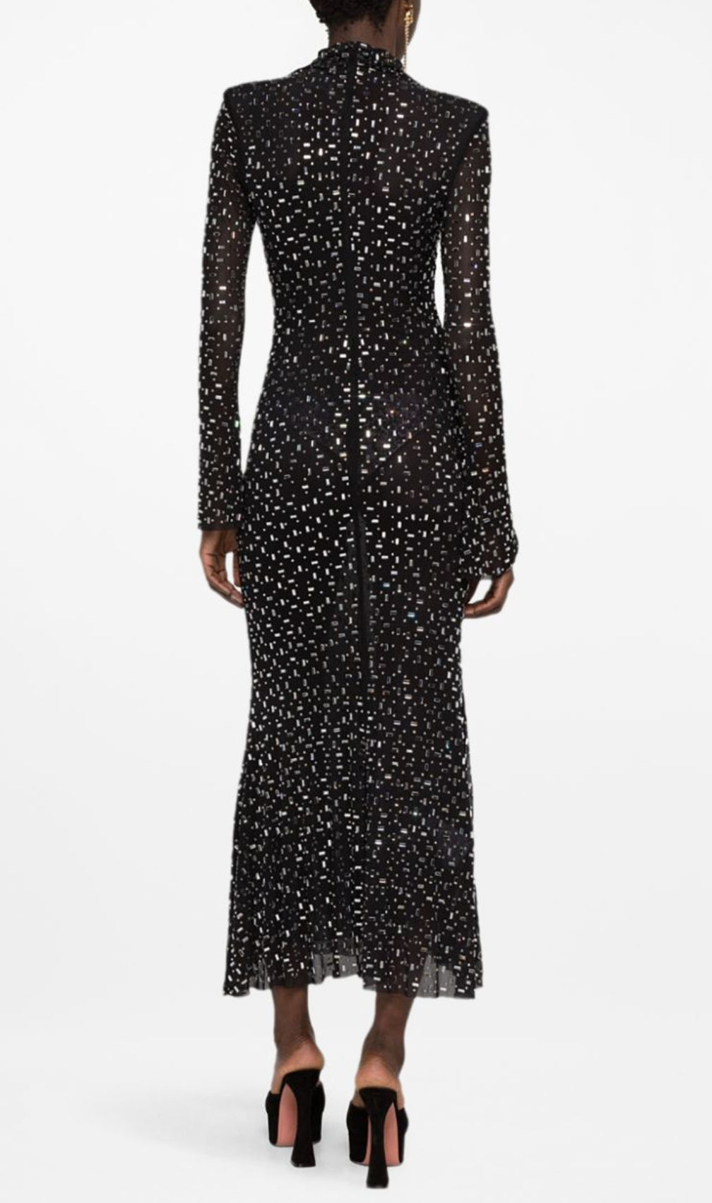 Butrus Black Crystal Long Sleeve Maxi Dress