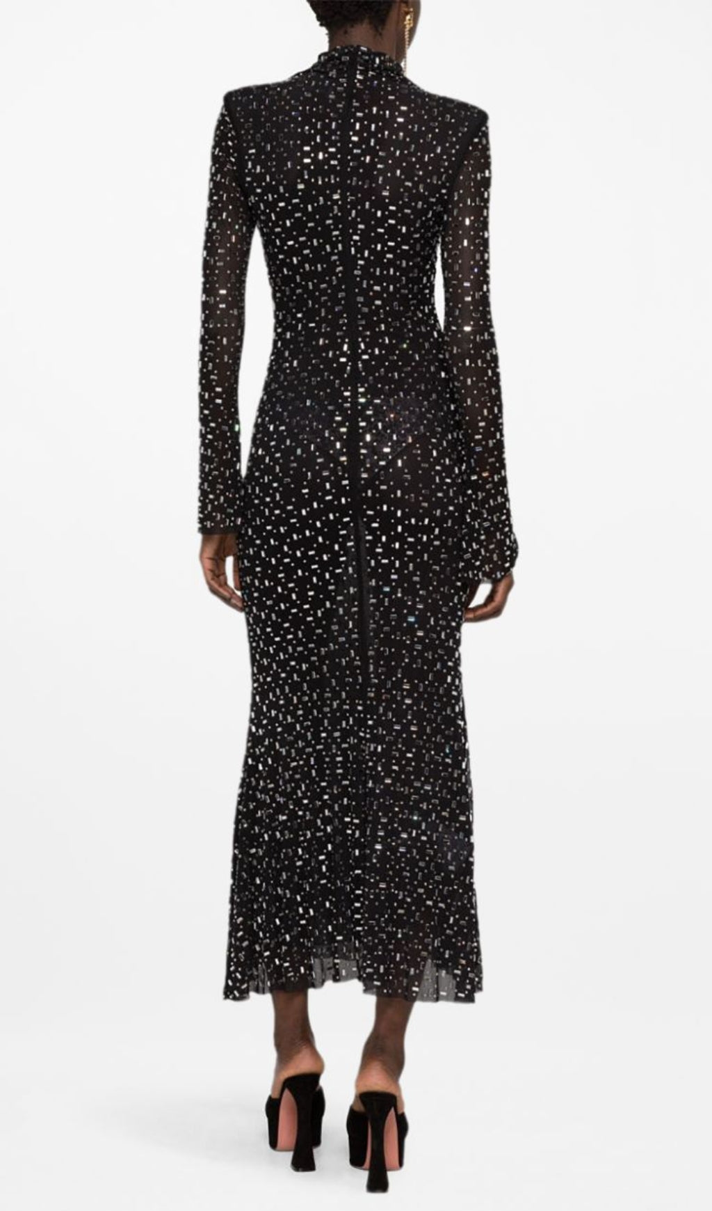 Butrus Black Crystal Long Sleeve Maxi Dress