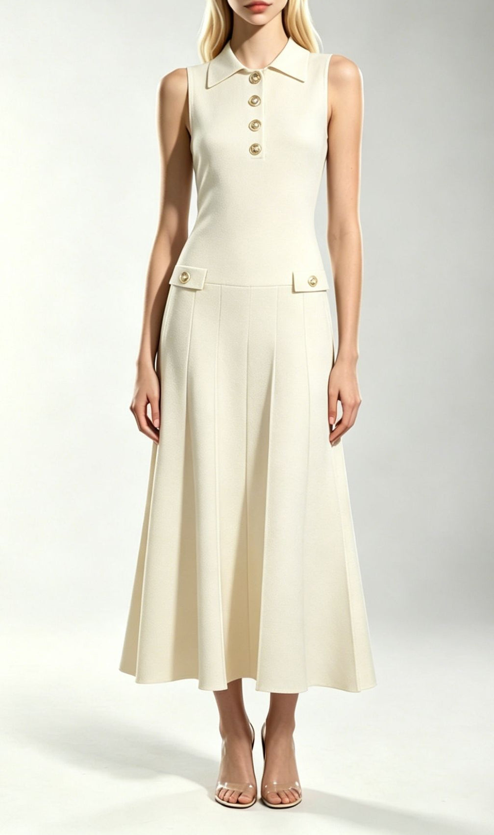 Kimiko Cream Sleeveless Knit Midi Dress