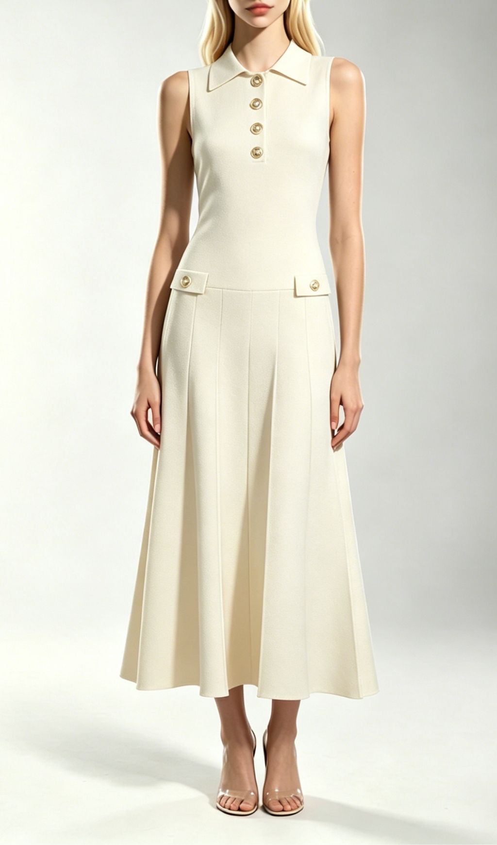 Kimiko Cream Sleeveless Knit Midi Dress