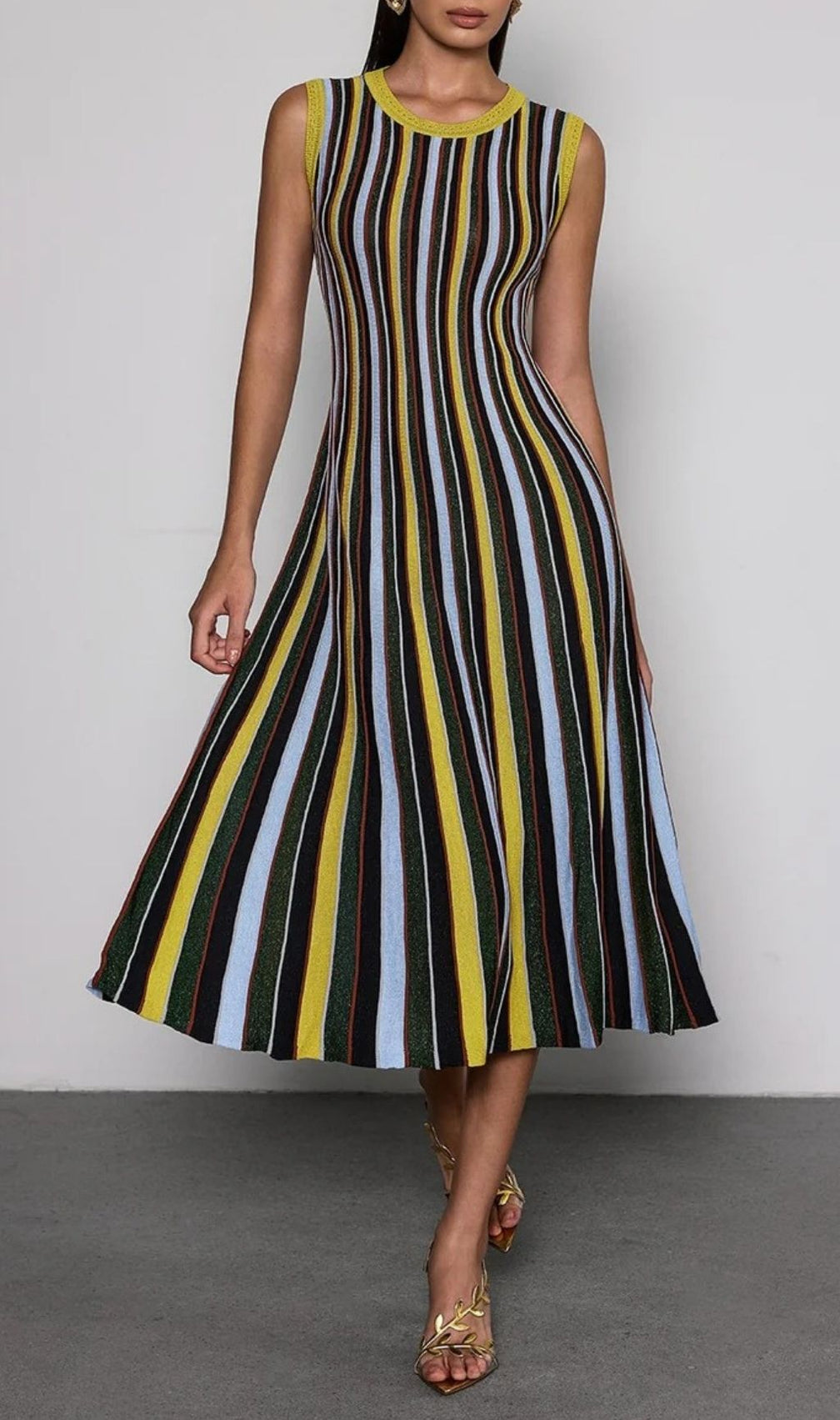 Malyxa Vibrant Stripe Knit Midi Dress - Effortless Chic & Flattering Style