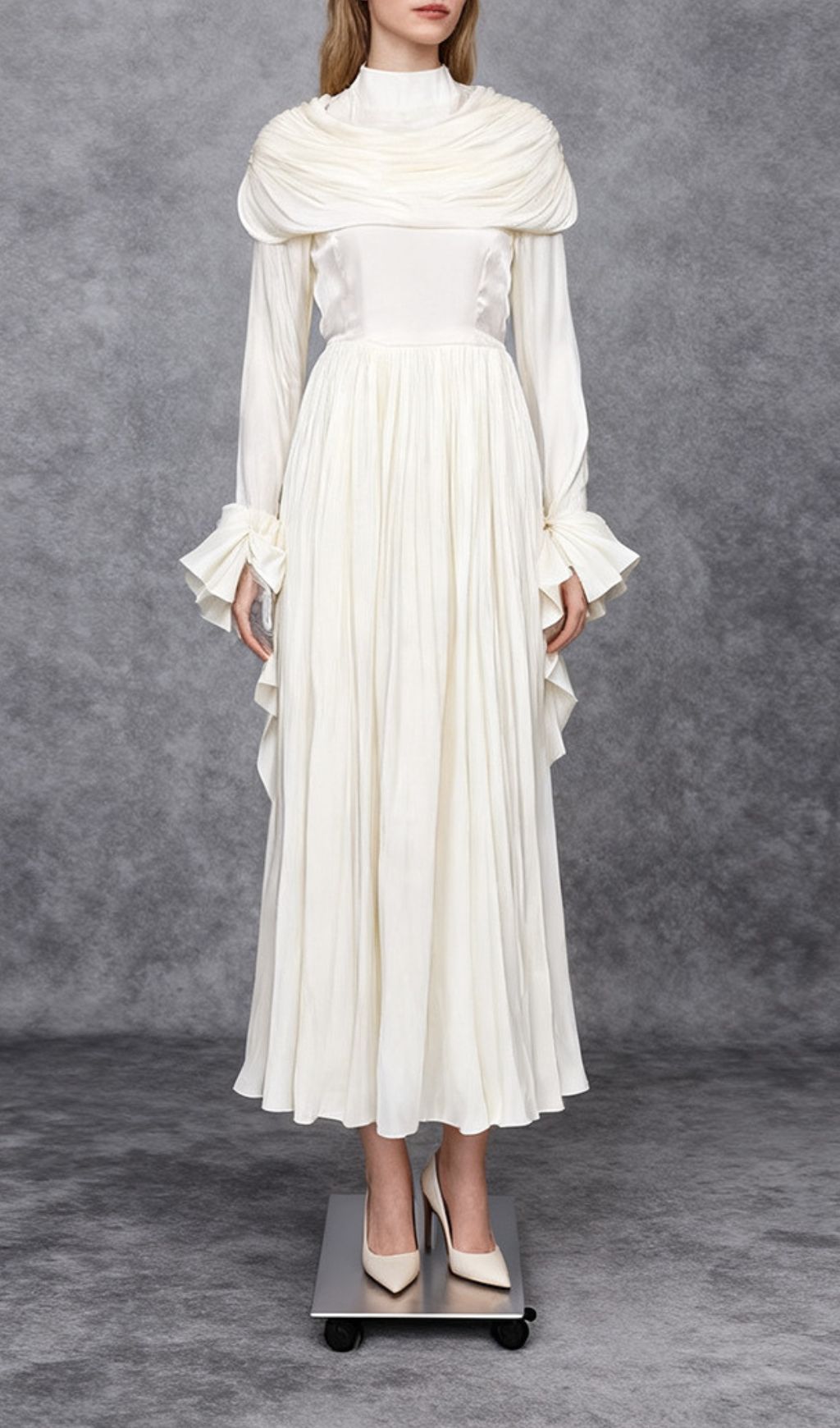 Iyla Ruched Draped Maxi Dress - Elegant Long Sleeve Gown