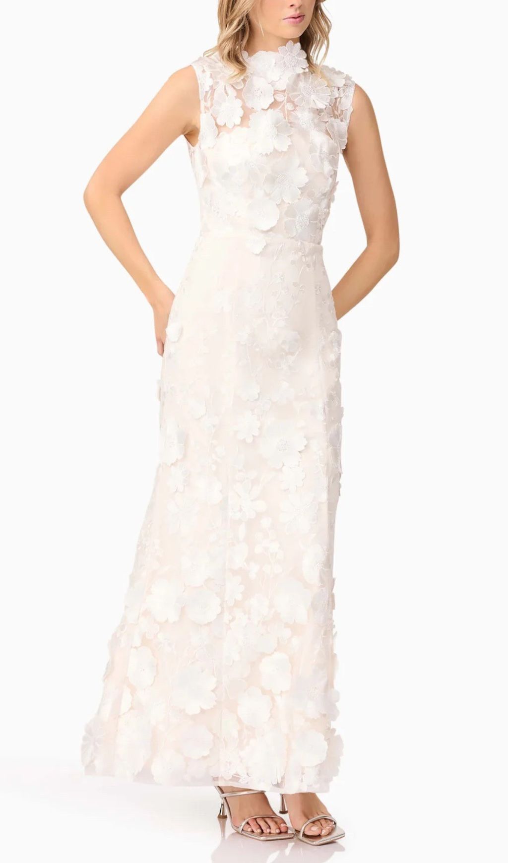 Enora White Flower Embroidery Maxi Dress