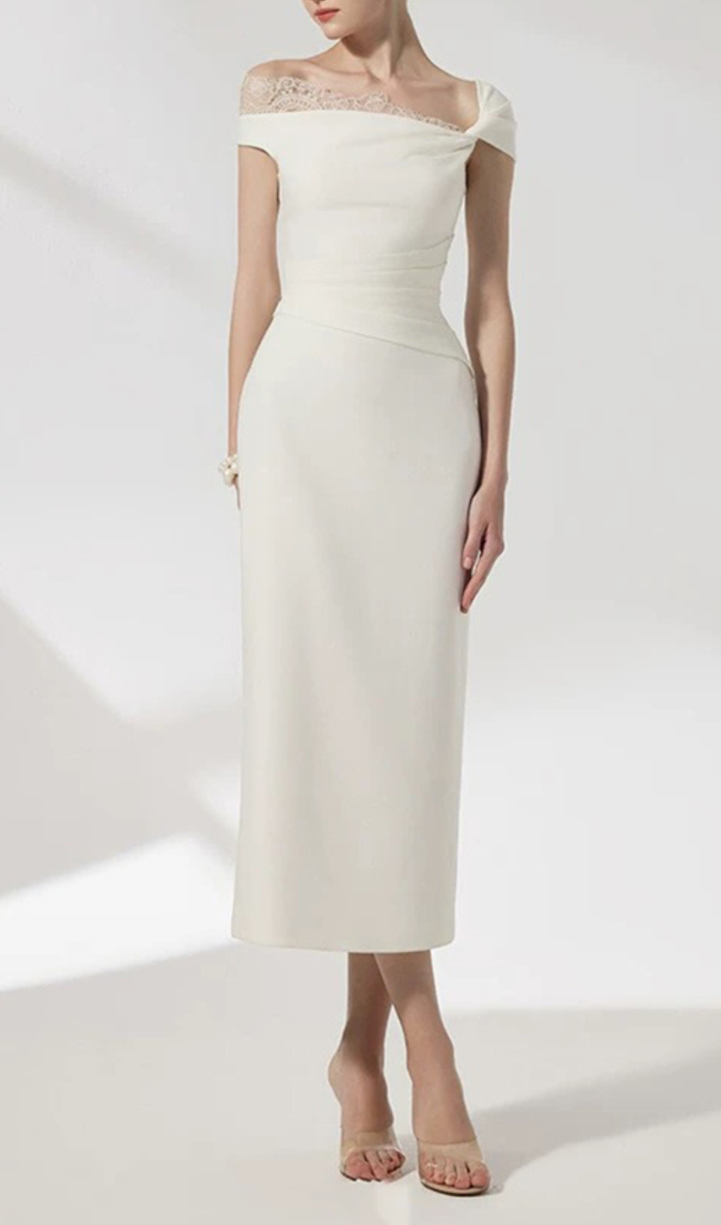 Giang White Lace Patchwork Midi Dress