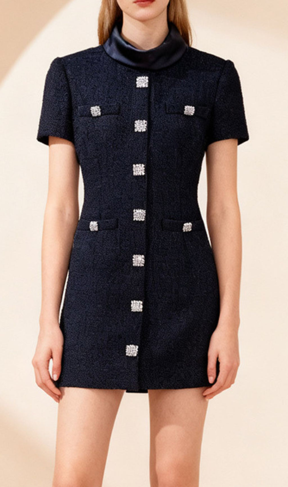 Ildri Black Tweed Mini Dress | Embellished Button-Front | Chic & Versatile