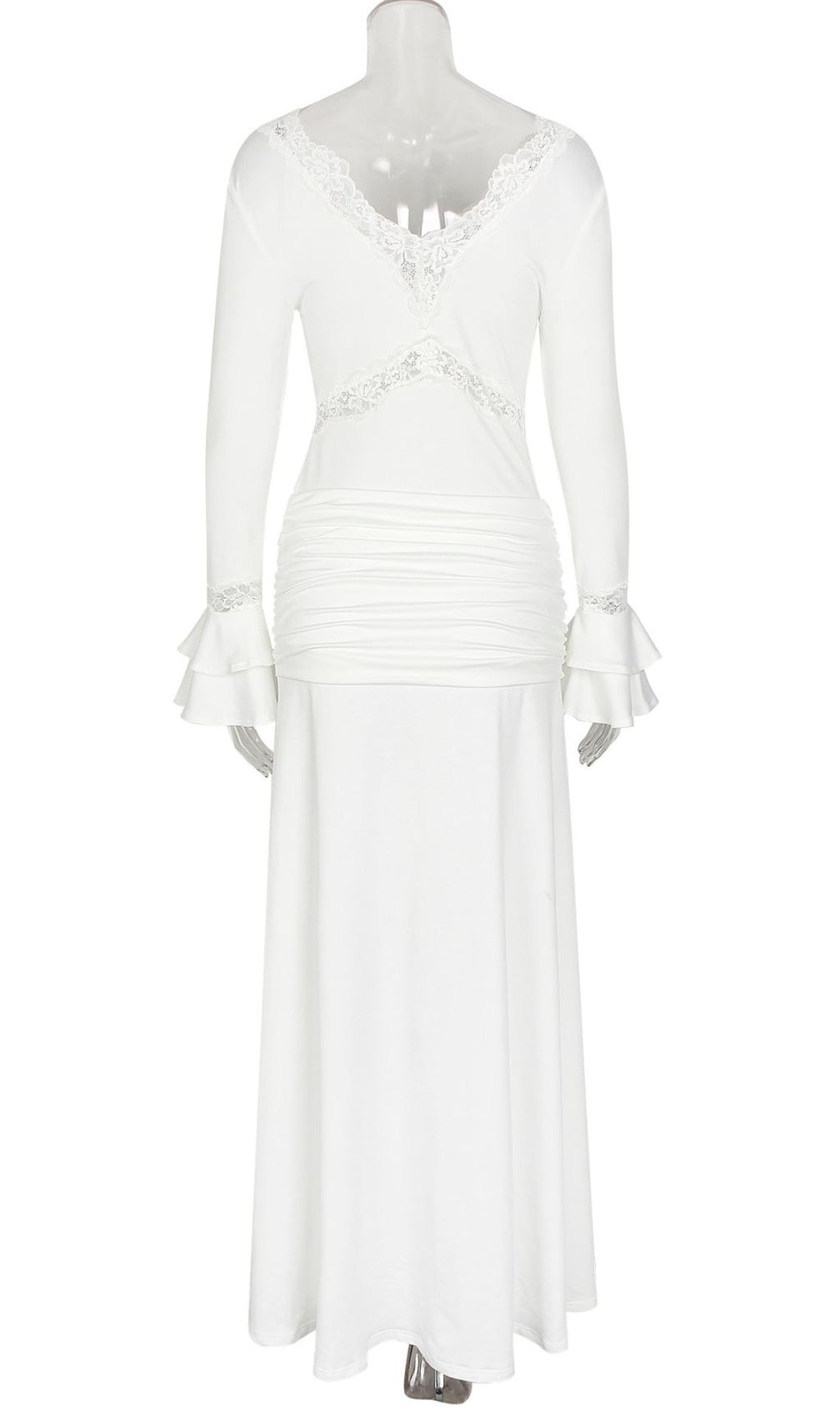 Akeelah Graceful Lace-Trimmed Flare Sleeve Maxi Dress | Tie-Waist Elegance