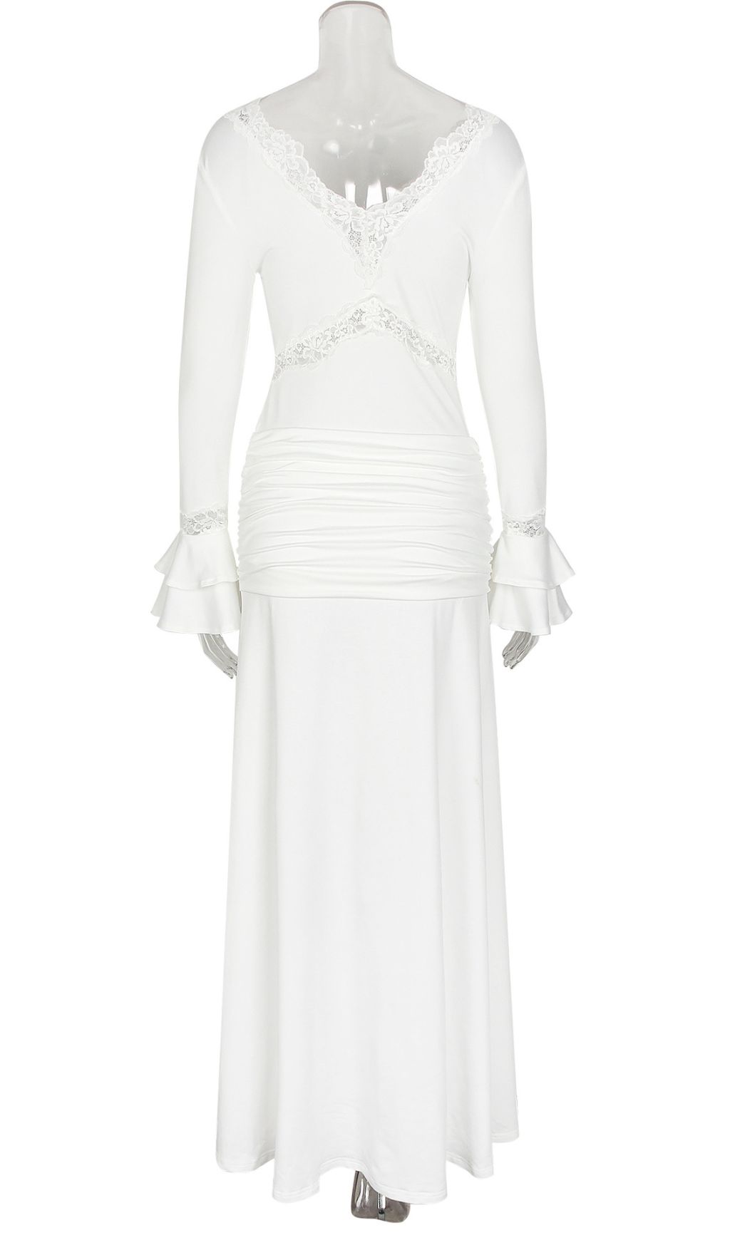 Akeelah Graceful Lace-Trimmed Flare Sleeve Maxi Dress | Tie-Waist Elegance