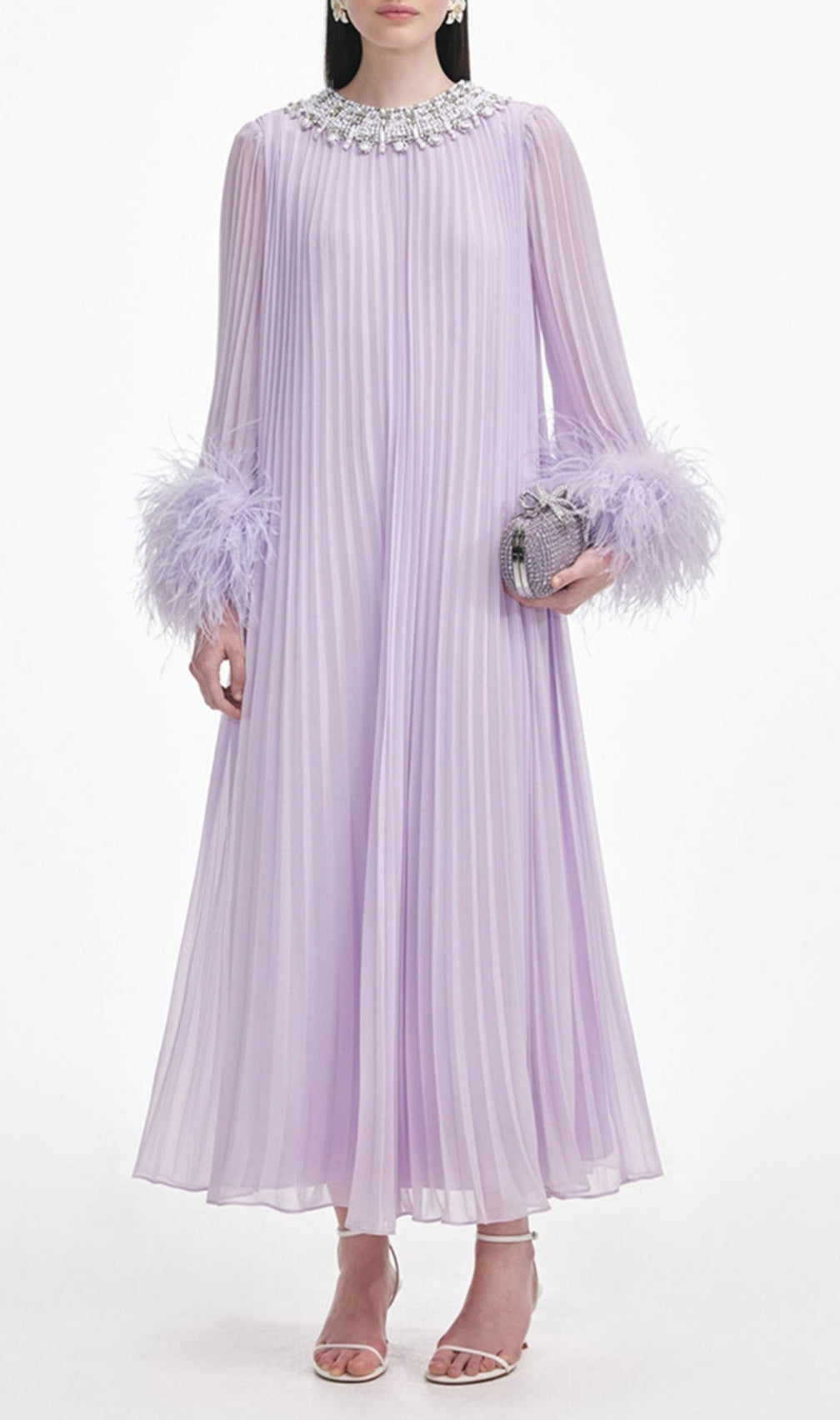 Felipe Embellished Feather Pleated Maxi Dress