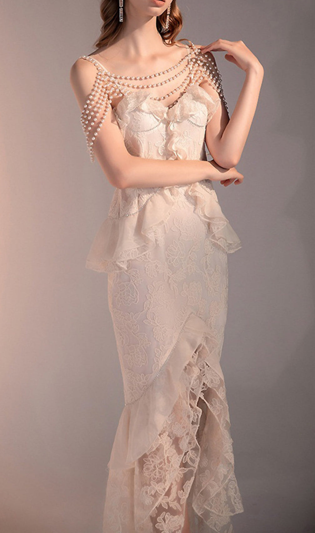 Alta Lace Ruffes Pearl Dress