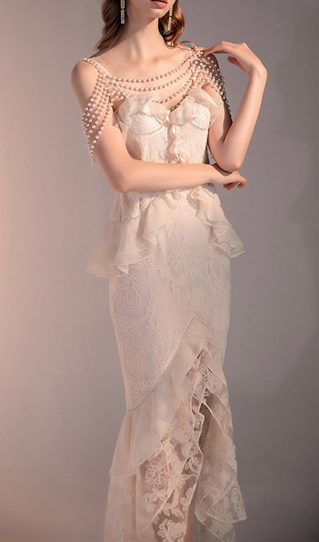 Alta Lace Ruffes Pearl Dress