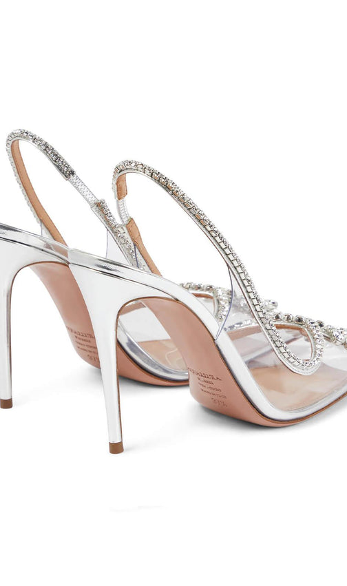 Crystal Cutout Embellished Pumps In Silver