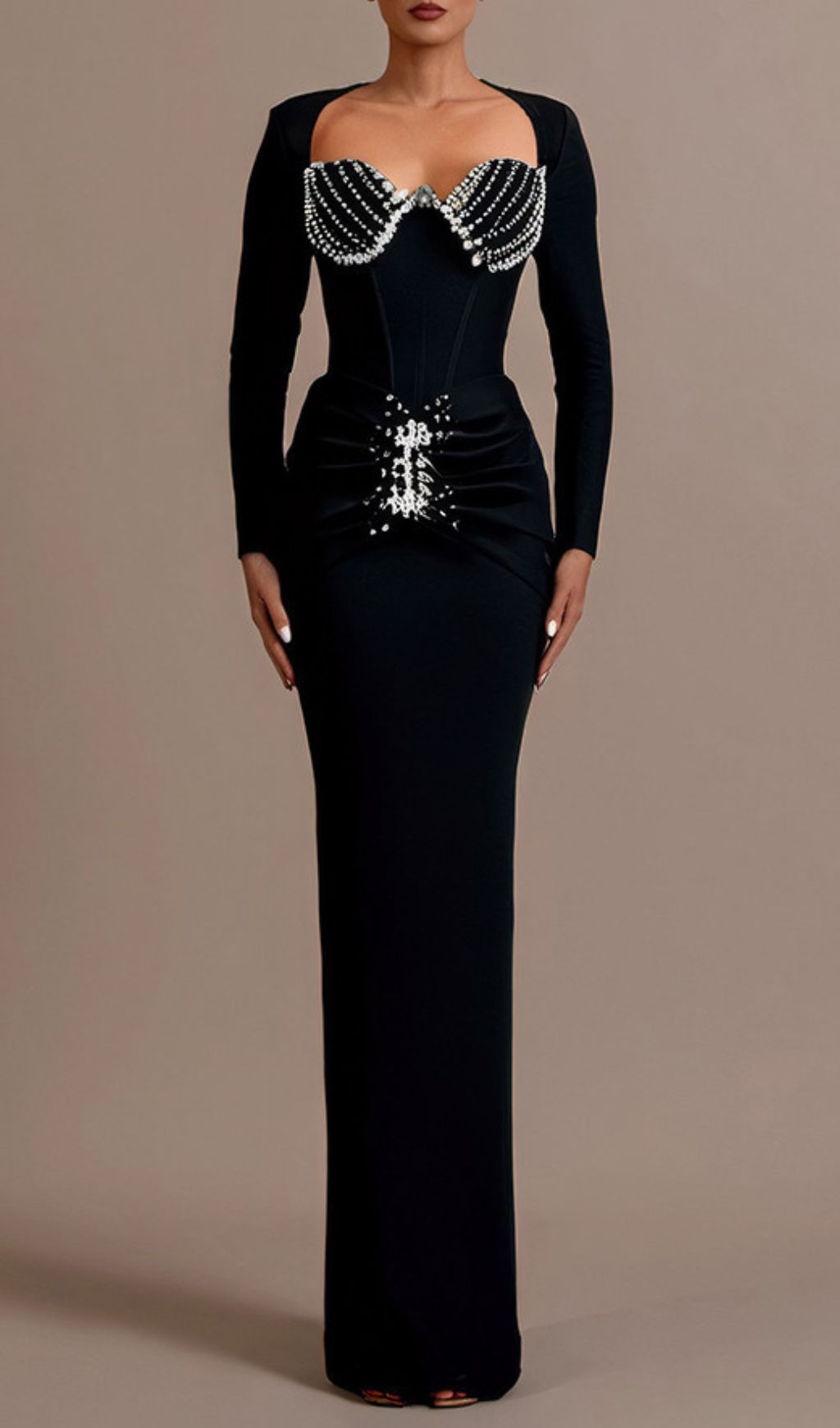 Felicja Diamante Long Sleeve Bandage Maxi Dress