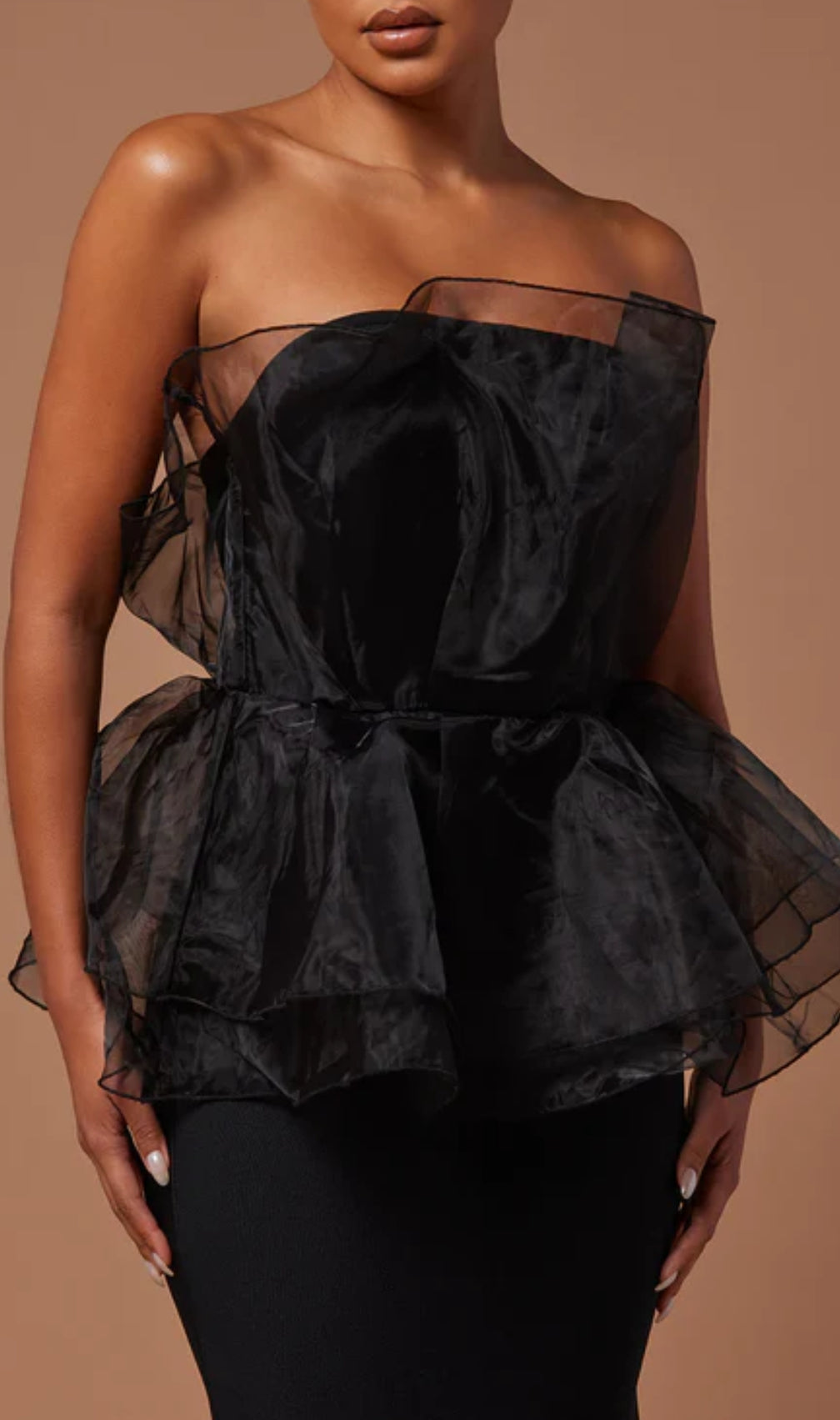 Cedrica Black Strapless Mesh Maxi Bandage Dress