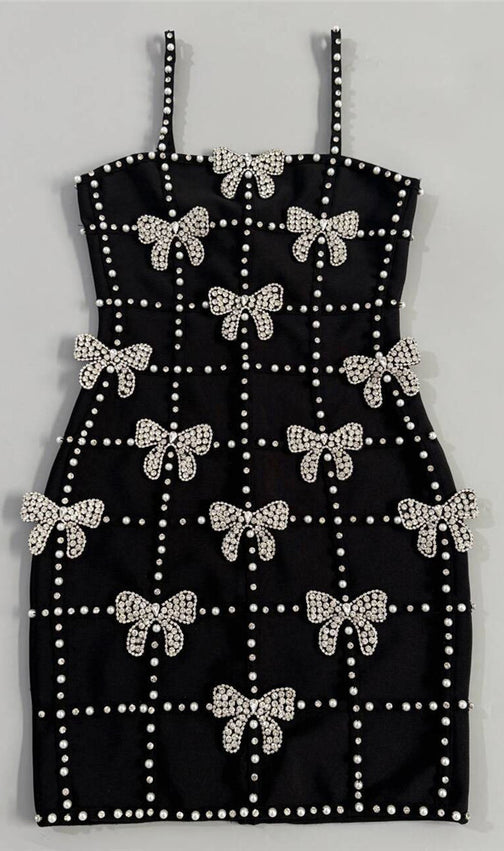 Karisse Showstopper Pink Diamante Bow Beaded Mini Dress