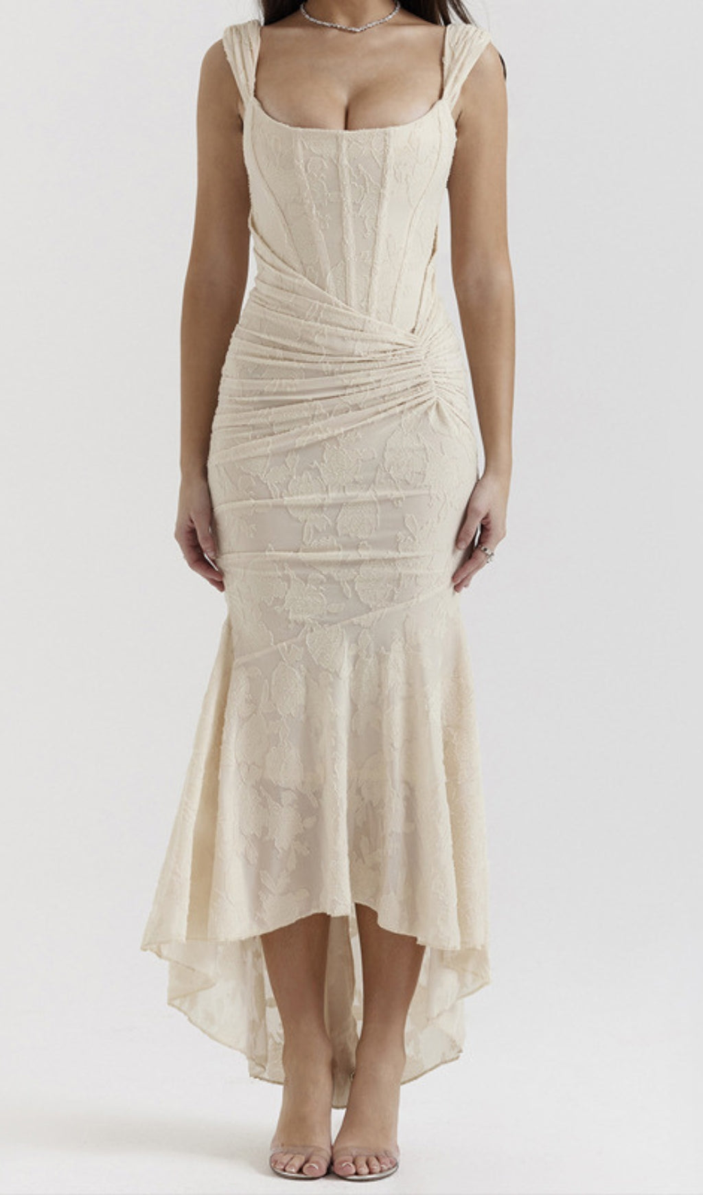 Anaëlle Cream Floral Corset Maxi Dress