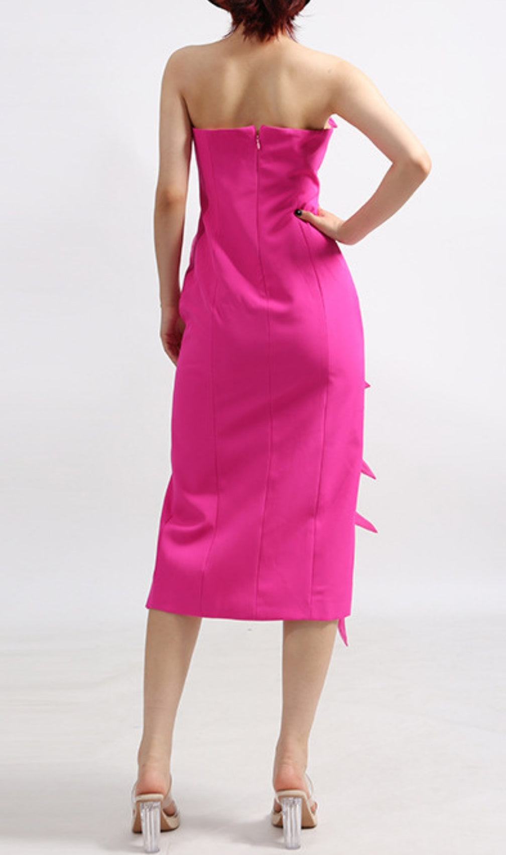 Eider Pink Strapless Flower Midi Dress