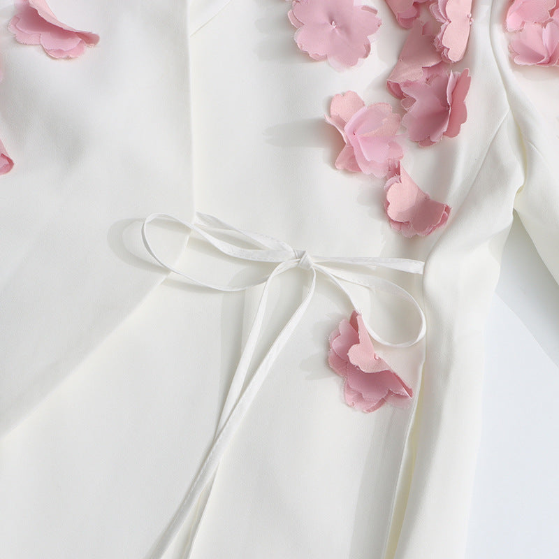 Feo White Flower Embellished Blazer & Midi Skirt