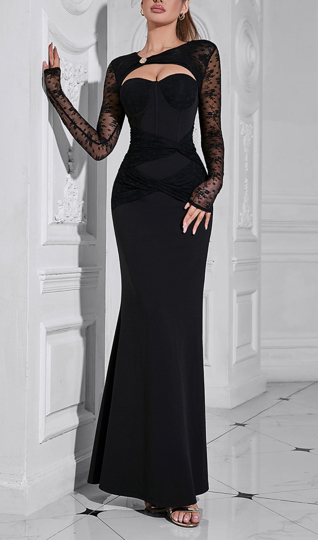Brigit Black Lace Long Sleeve Maxi Dress