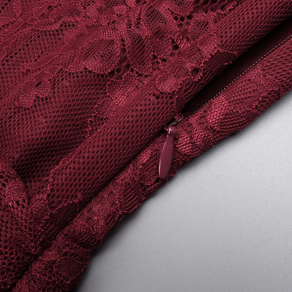 JoJo Wine Lace One-Shoulder Corset Maxi Dress - Elegant Evening Gown