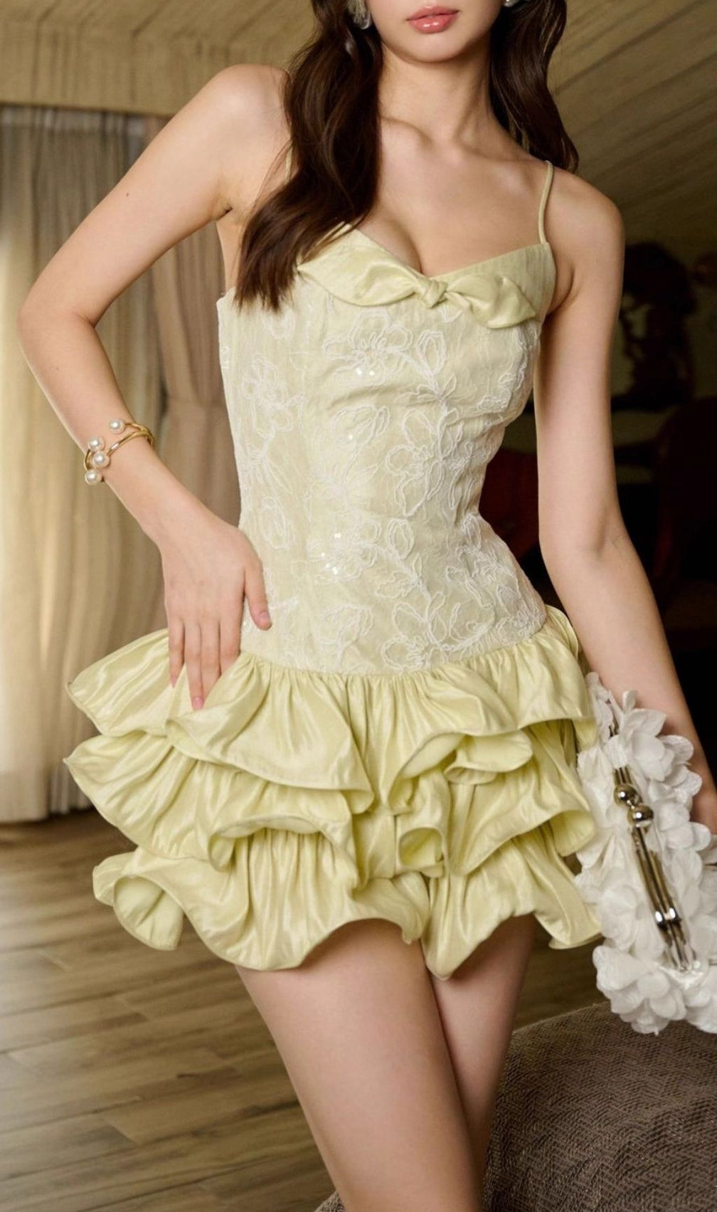 Laqueta Green Lace Layered Mini Dress