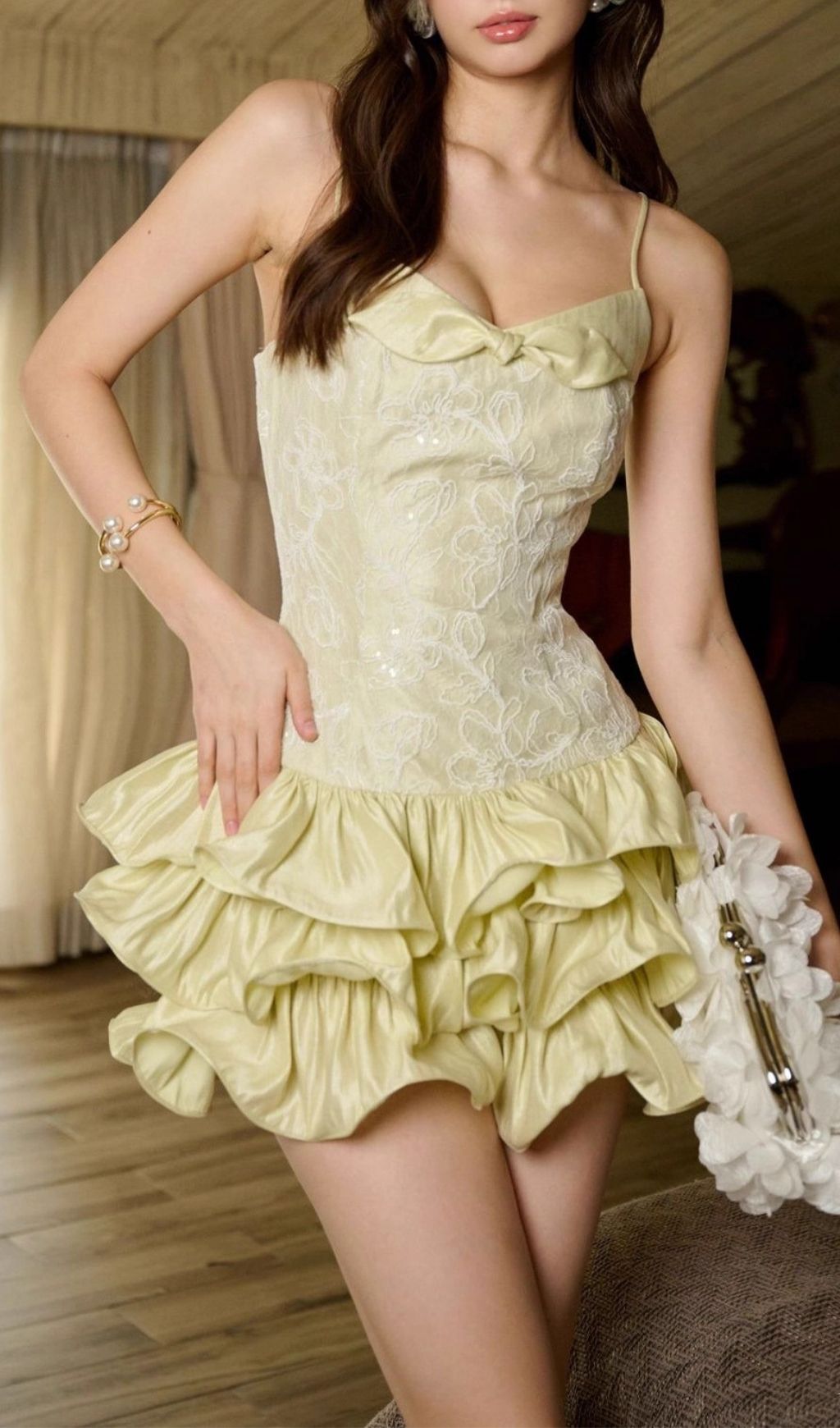 Laqueta Green Lace Layered Mini Dress