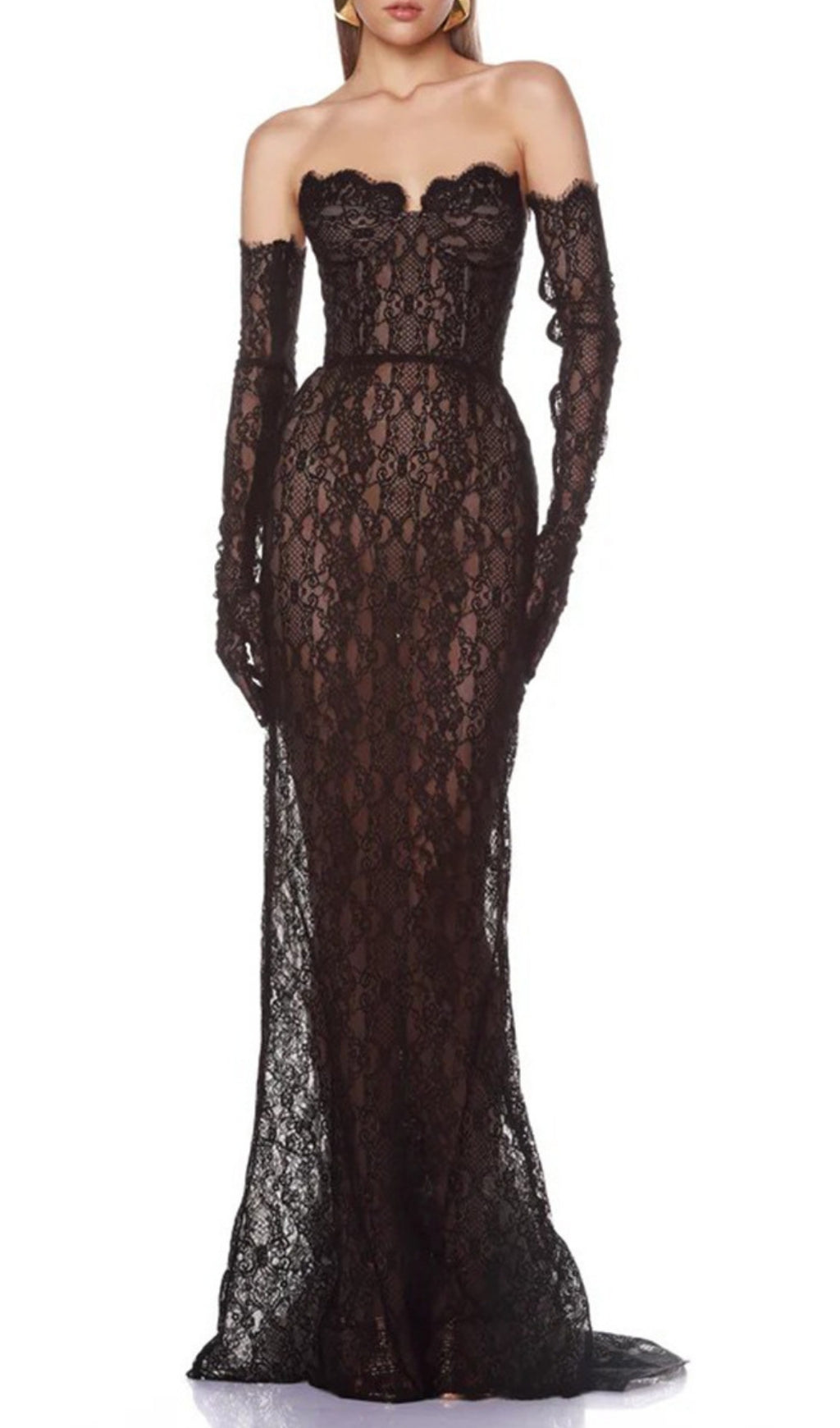 Elliana Blace Lace Gown With Gloves