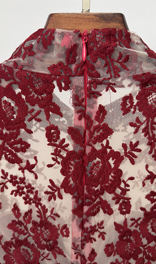 Kyler Red Embroidery Long Sleeve Maxi Dress