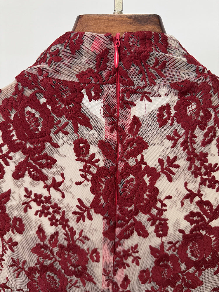 Kyler Red Embroidery Long Sleeve Maxi Dress