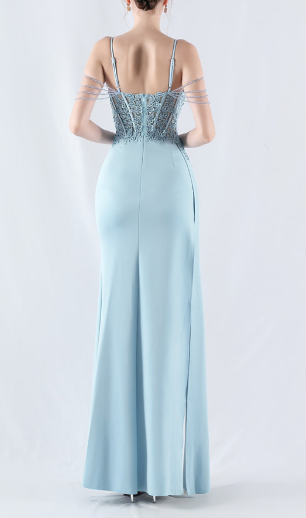 Chofa Blue Flower Bead Corset Maxi Dress