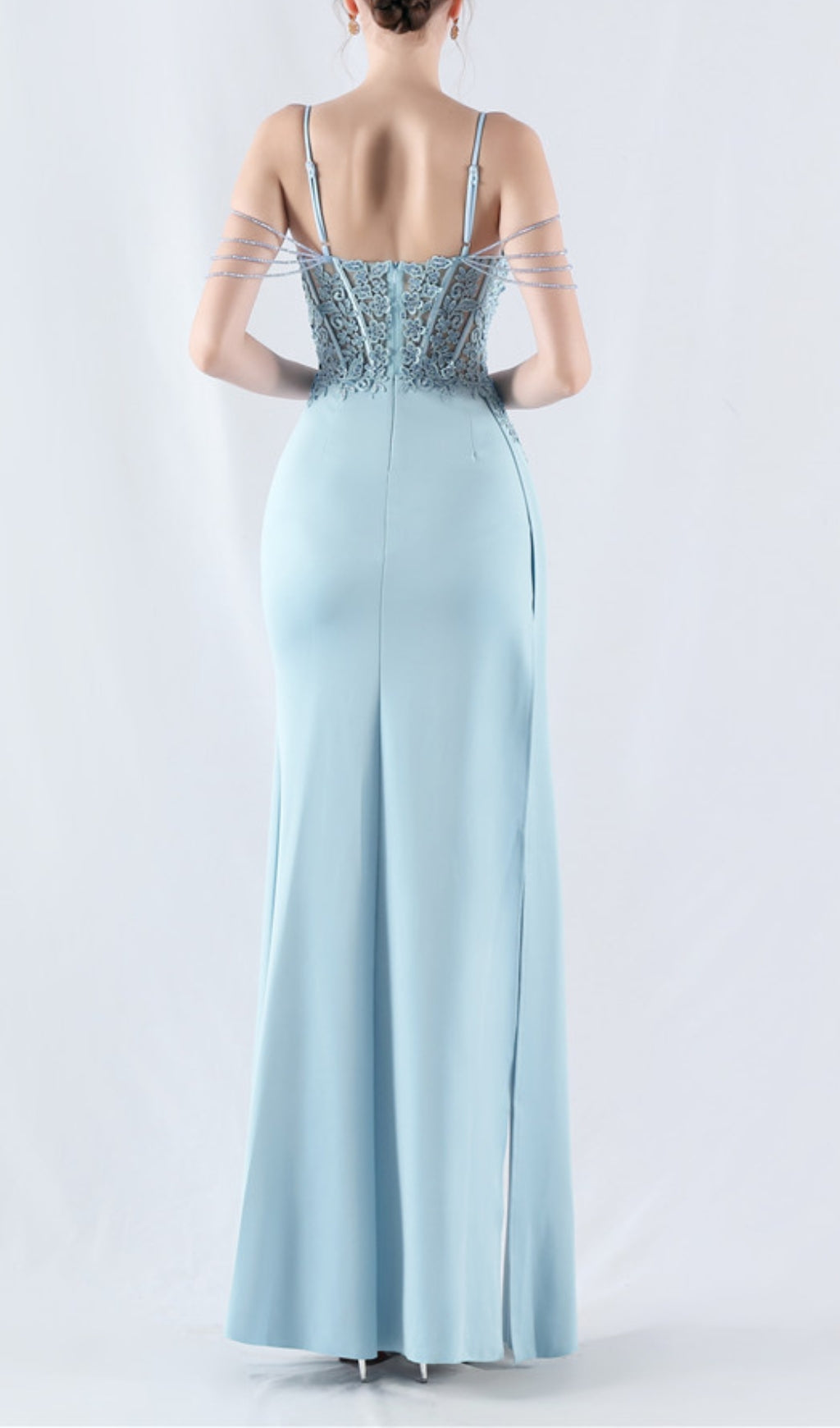 Chofa Blue Flower Bead Corset Maxi Dress