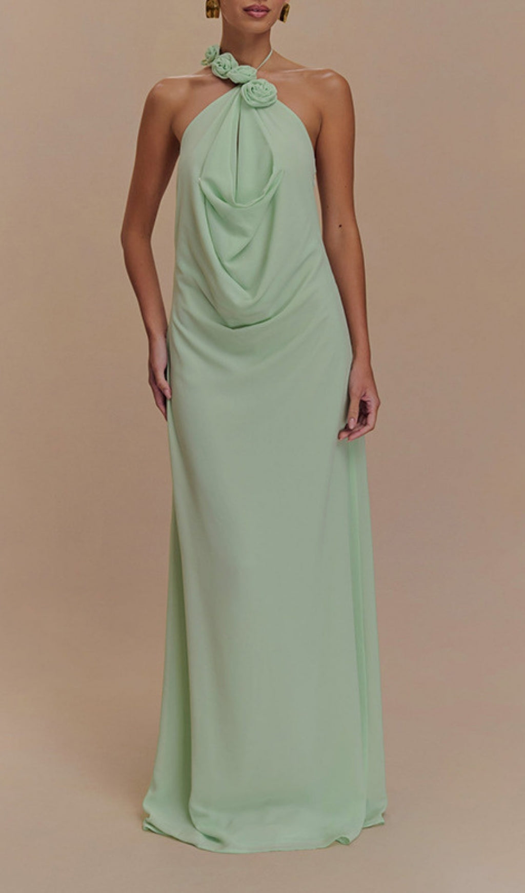 Eun Green Halter Flower Maxi Dress