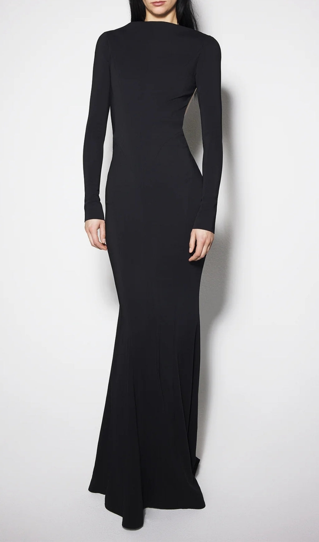 Franco Black Long Sleeve Backless Maxi Dress