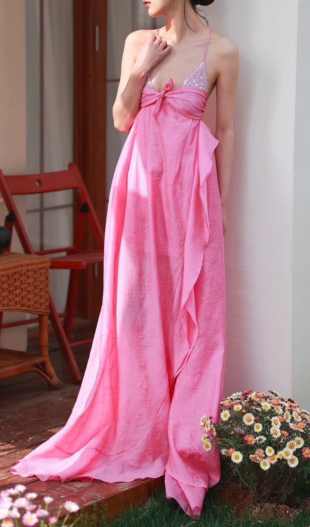 Keyah Dazzling Pink Sequin Maxi Dress | Strappy & Elegant Gala Gown