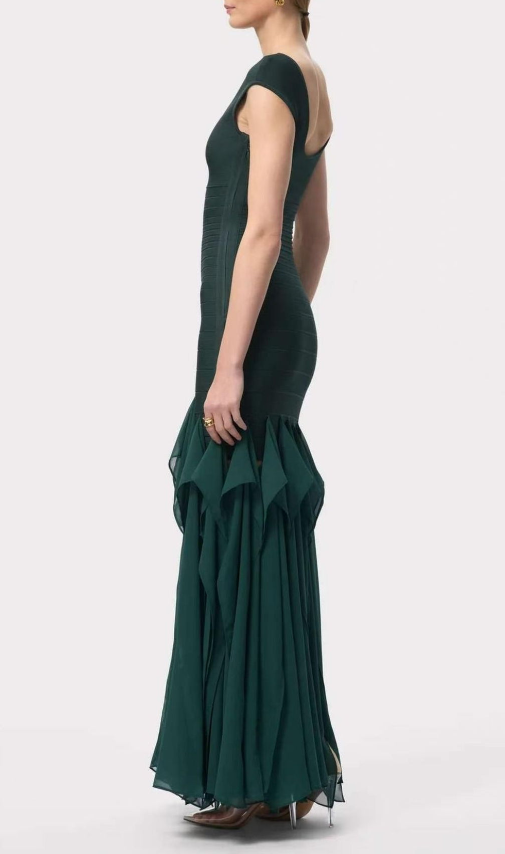 Keltie Emerald Green Ruffle Bandage Maxi Gown - Elegant Sculpting Evening Dress