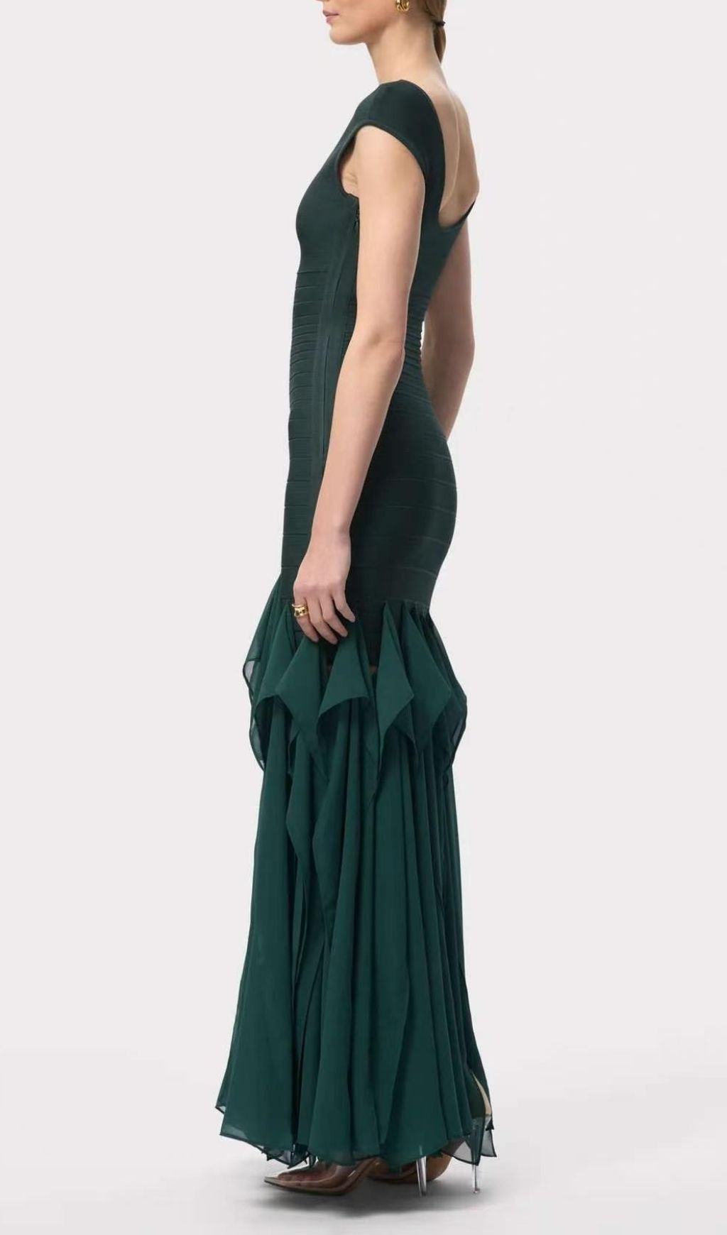 Keltie Emerald Green Ruffle Bandage Maxi Gown - Elegant Sculpting Evening Dress