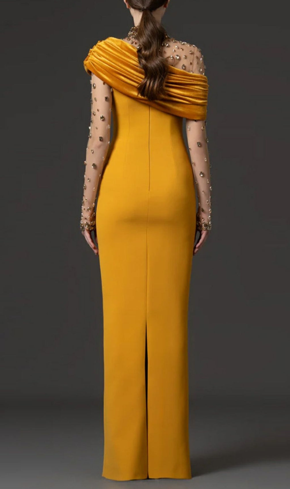 Kylan Yellow Diamante Long Sleeve Maxi Dress