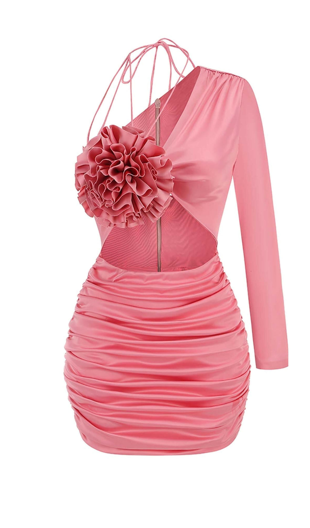 Floral One Shoulder Satin Mini Dress In Pink