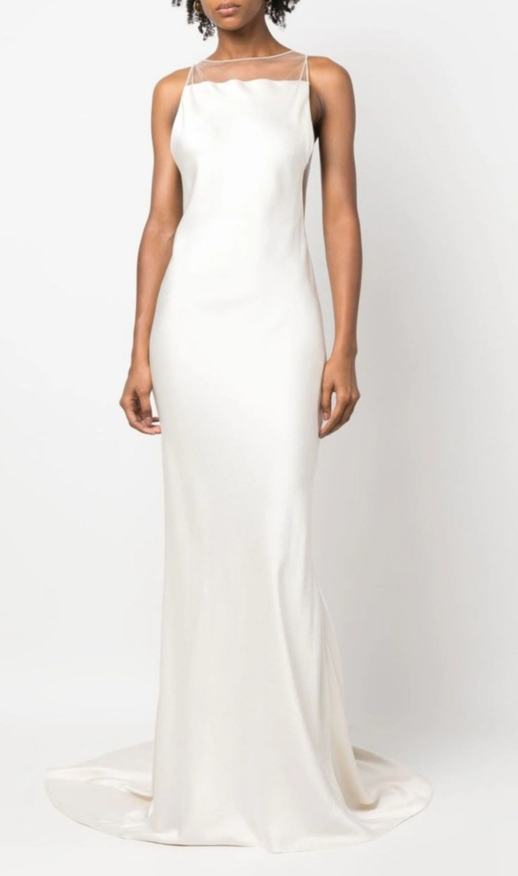 Bronia White Mesh Backless Wedding Dress